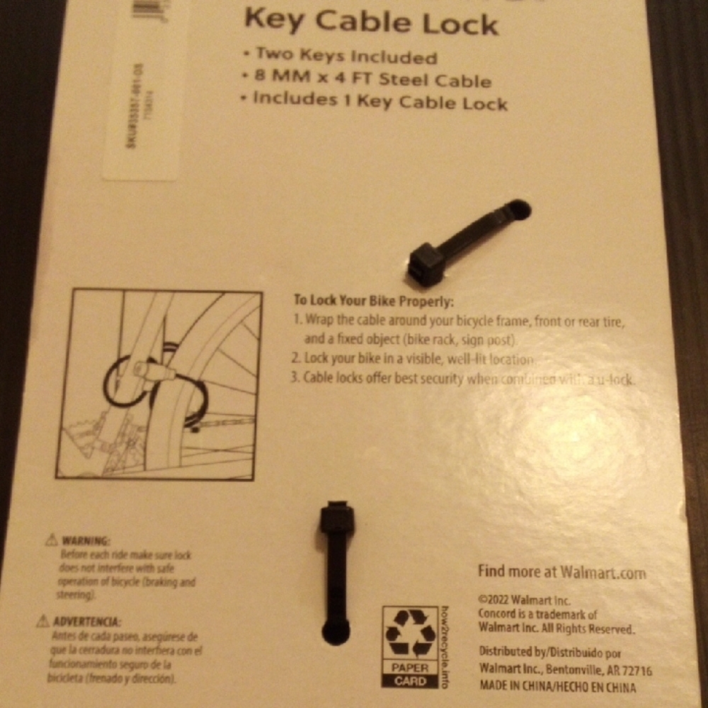 Concord Black Key Cable Lock - Picture 6 of 7